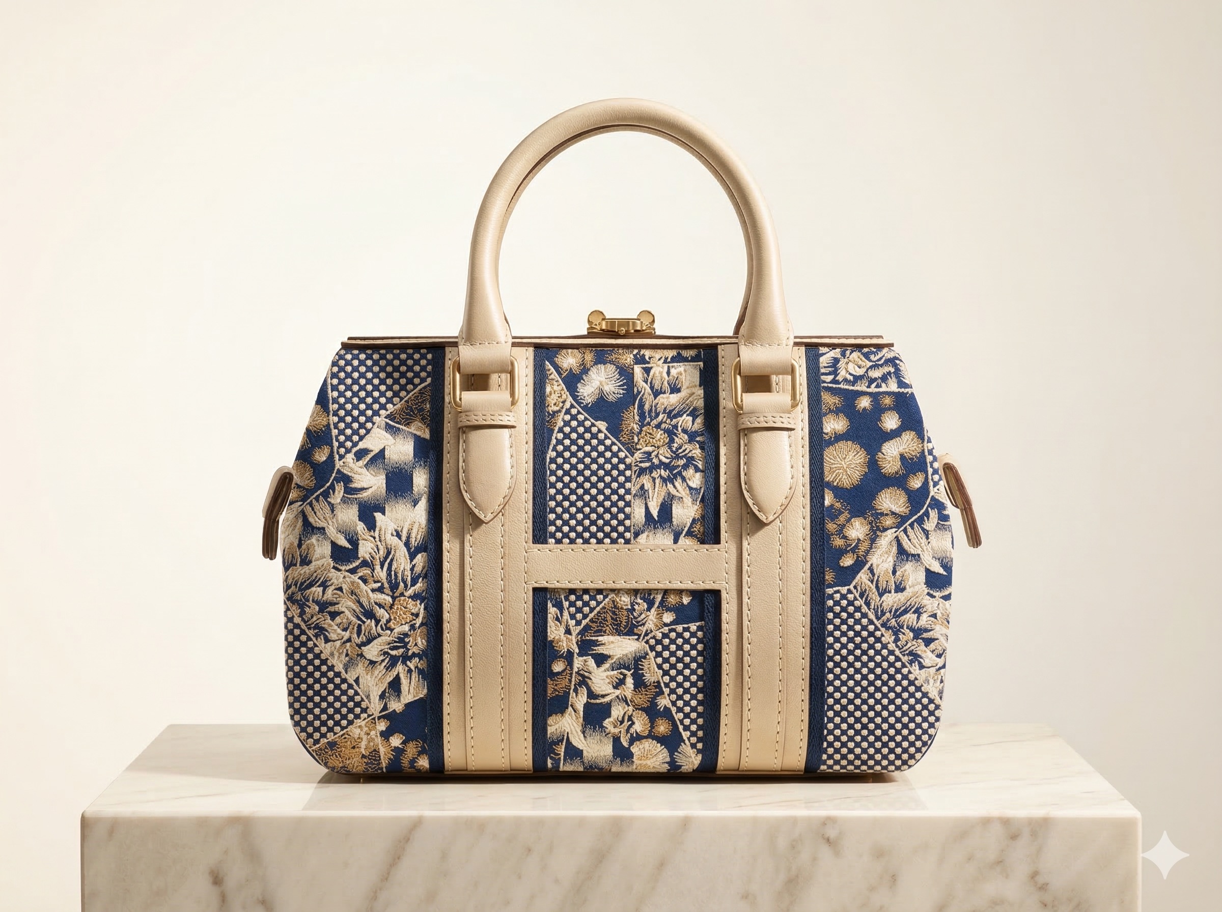 Kinsō Doctor's Bag — botanical jacquard, gold clasp