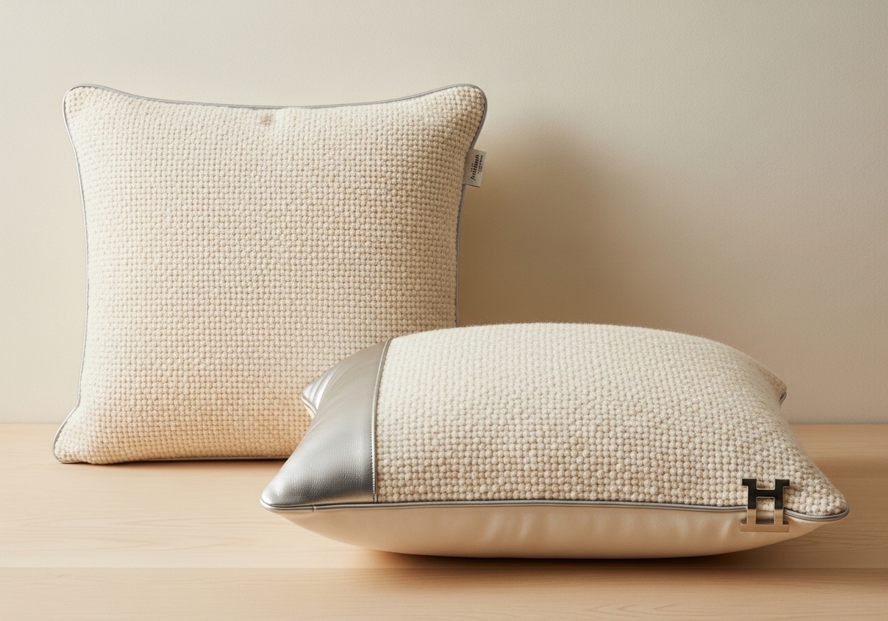 Ma Cushion Pair — bouclé cushions in sand and olive